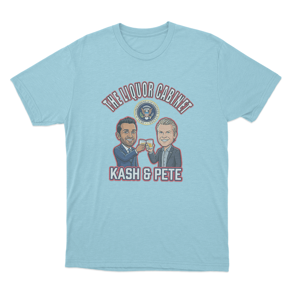 Kash Patel The Liquor Cabinet With Pete Unisex T Shirt Sky Blue Kash Patel The Liquor Cabinet With Pete Unisex T Shirt Sky Blue